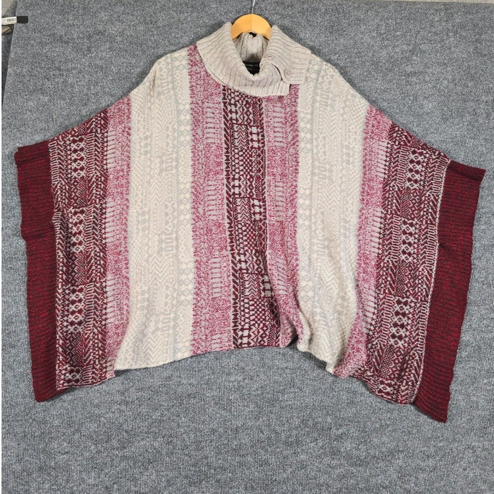 89th Madison Womens  Size OX/1X Geometric Stripe Cowl Neck Poncho Sweater‎
